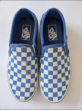 Vans Women Slip-On Checkerboard Sneakers in Blue/White